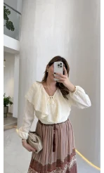 Bebe Yaka Dantel Detaylı Bluz - Ekru - Kod: 1571