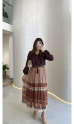 Bebe Yaka Dantel Detaylı Bluz - Mürdüm - Kod: 1571