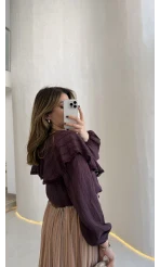 Bebe Yaka Dantel Detaylı Bluz - Mürdüm - Kod: 1571