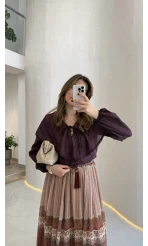 Bebe Yaka Dantel Detaylı Bluz - Mürdüm - Kod: 1571