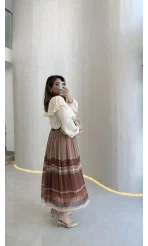 Beli Lastikli Etnik Desenli Astarlı Şifon Etek - Bohem - Kod: 6906