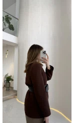 Geniş Kemerli Blazer Ceket - Kahverengi - Kod: 0337