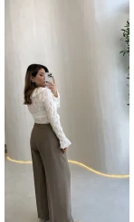 Ineffable Geniş Paça Palazzo Pantolon - Haki - Kod: 3867