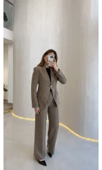 Lissome Gold Düğmeli Vatkalı Ceket-Pantolon Takım - Haki - Kod: 9031