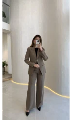 Lissome Gold Düğmeli Vatkalı Ceket-Pantolon Takım - Haki - Kod: 9031