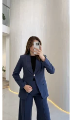 Lissome Gold Düğmeli Vatkalı Ceket-Pantolon Takım - Lacivert - Kod: 9031