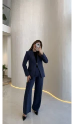 Lissome Gold Düğmeli Vatkalı Ceket-Pantolon Takım - Lacivert - Kod: 9031
