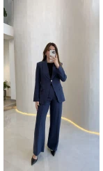 Lissome Gold Düğmeli Vatkalı Ceket-Pantolon Takım - Lacivert - Kod: 9031