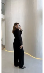 Lissome Gold Düğmeli Vatkalı Ceket-Pantolon Takım - Siyah - Kod: 9031