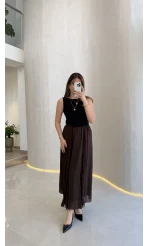 Finesse Astralı Dantel Detay Şifon Etek - Kahverengi - Kod: 3371