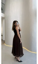 Finesse Astralı Dantel Detay Şifon Etek - Kahverengi - Kod: 3371