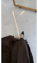 Finesse Astralı Dantel Detay Şifon Etek - Kahverengi - Kod: 3371