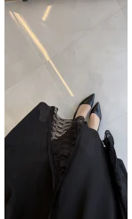 Finesse Astralı Dantel Detay Şifon Etek - Siyah - Kod: 3371