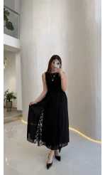 Finesse Astralı Dantel Detay Şifon Etek - Siyah - Kod: 3371
