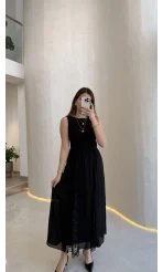 Finesse Astralı Dantel Detay Şifon Etek - Siyah - Kod: 3371