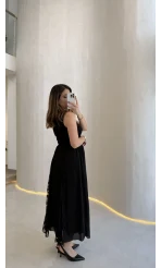 Finesse Astralı Dantel Detay Şifon Etek - Siyah - Kod: 3371