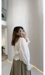 Felicity Balon Kol Beli Büzgü Bağlamalı Gömlek - Ekru - Kod: 01625