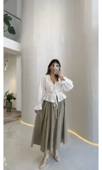 Felicity Balon Kol Beli Büzgü Bağlamalı Gömlek - Ekru - Kod: 01625