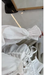 Felicity Balon Kol Beli Büzgü Bağlamalı Gömlek - Ekru - Kod: 01625