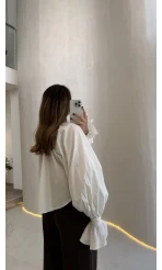 Soleil Bilek Detay Balon Kol Bluz - Beyaz - Kod: 112254