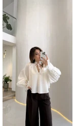 Soleil Bilek Detay Balon Kol Bluz - Beyaz - Kod: 112254