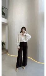 Ineffable Geniş Paça Palazzo Pantolon - Kahve - Kod: 3867