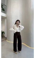 Ineffable Geniş Paça Palazzo Pantolon - Kahve - Kod: 3867