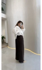 Ineffable Geniş Paça Palazzo Pantolon - Kahve - Kod: 3867