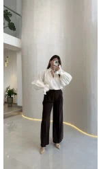 Ineffable Geniş Paça Palazzo Pantolon - Kahve - Kod: 3867