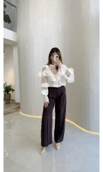 Ineffable Geniş Paça Palazzo Pantolon - Mürdüm - Kod: 3867