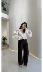 Ineffable Geniş Paça Palazzo Pantolon - Mürdüm - Kod: 3867