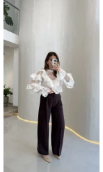 Ineffable Geniş Paça Palazzo Pantolon - Mürdüm - Kod: 3867