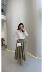 Yume Astarlı Etek - Haki - Kod: 5039