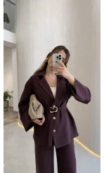 Toka Detay Kemerli Tunik Takım - Mürdüm - Kod: 8927