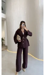 Toka Detay Kemerli Tunik Takım - Mürdüm - Kod: 8927