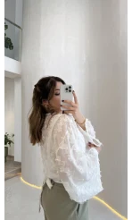 Nila Bağlamalı Püsküllü Kimono - Ekru - Kod: 7048