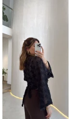 Nila Bağlamalı Püsküllü Kimono - Lacivert - Kod: 7048