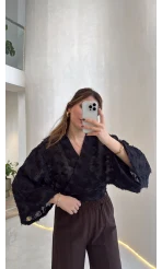 Nila Bağlamalı Püsküllü Kimono - Lacivert - Kod: 7048