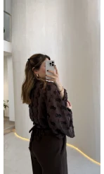 Nila Bağlamalı Püsküllü Kimono - Acı Kahve - Kod: 7048