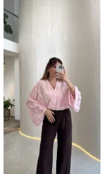 Nila Bağlamalı Püsküllü Kimono - Pembe - Kod: 7048