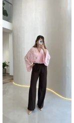 Nila Bağlamalı Püsküllü Kimono - Pembe - Kod: 7048