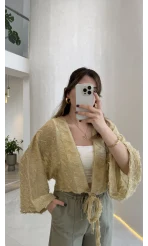 Nila Bağlamalı Püsküllü Kimono - Yeşil - Kod: 7048