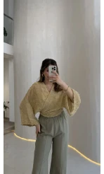 Nila Bağlamalı Püsküllü Kimono - Yeşil - Kod: 7048