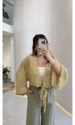 Nila Bağlamalı Püsküllü Kimono - Yeşil - Kod: 7048