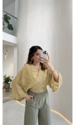 Nila Bağlamalı Püsküllü Kimono - Yeşil - Kod: 7048