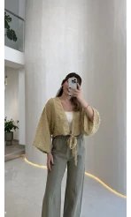 Nila Bağlamalı Püsküllü Kimono - Yeşil - Kod: 7048