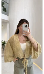 Nila Bağlamalı Püsküllü Kimono - Yeşil - Kod: 7048