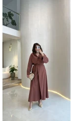 Elegant Yandan Bağlamalı Etek Gömlek Takım - Kiremit - Kod: 8973