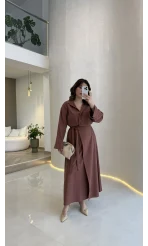 Elegant Yandan Bağlamalı Etek Gömlek Takım - Kiremit - Kod: 8973