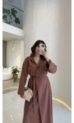 Elegant Yandan Bağlamalı Etek Gömlek Takım - Kiremit - Kod: 8973